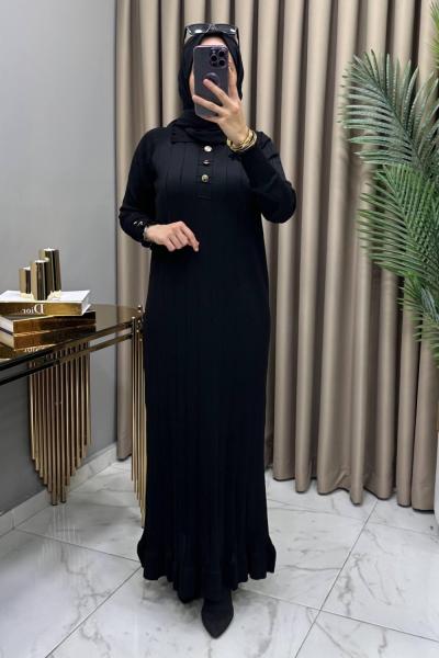 Büşra Soğuk Merserize Elbise Siyah Siyah