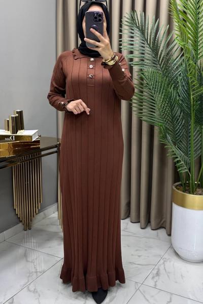 Büşra Soğuk Merserize Elbise Kahve Kahverengi