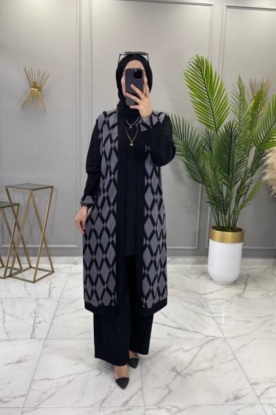 Cazibe Üçlü Takım Gri Gri