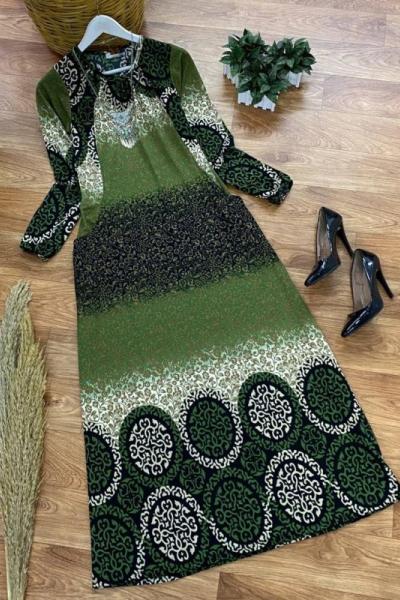 Cepli Elbise Haki yuvarlak  Haki