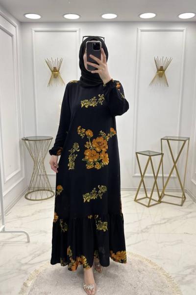 Çiçek Elbise Hardal Hardal Sarısı