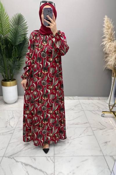 Çiçek Elbise Bordo Bordo