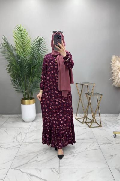 Çiçek Elbise Mürdüm Mürdüm