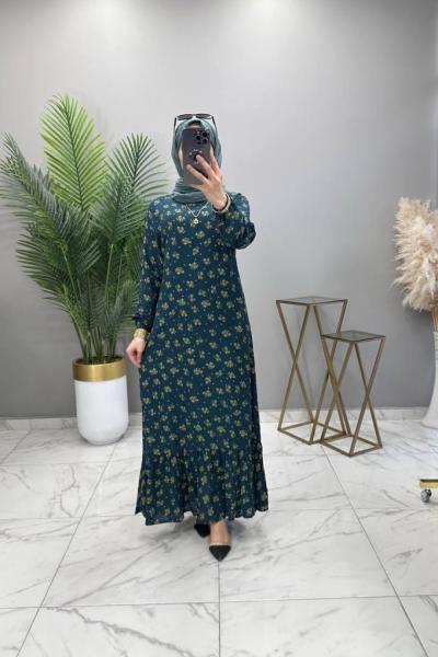 Çiçek Elbise Petrol Yeşili  Petrol Yeşili