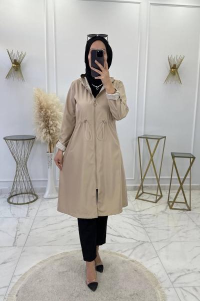 Çizgili Trenç Taş Taş Rengi