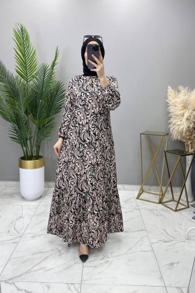 Dalga Elbise Siyah Siyah