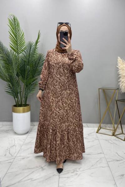 Dalga Elbise Kahve Kahverengi