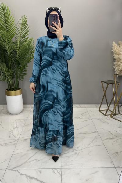 Dalga Şifon Elbise Turkuaz Turkuaz