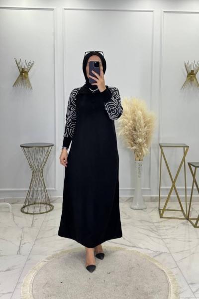 Damla Triko Elbise Siyah Siyah