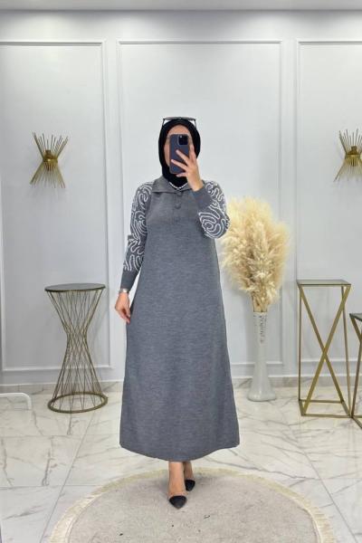 Damla Triko Elbise Gri Gri