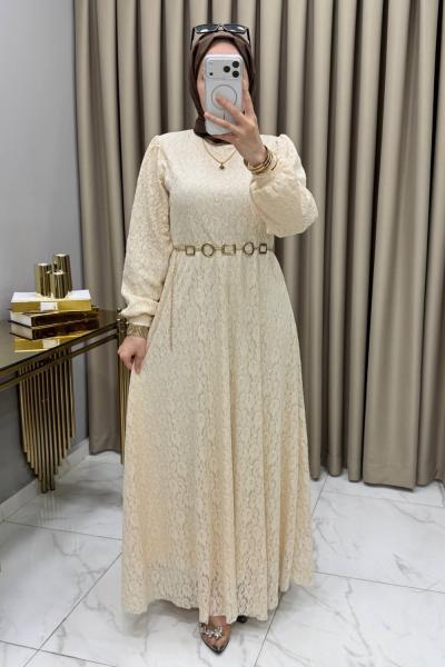 Dantel Elbise Krem Krem