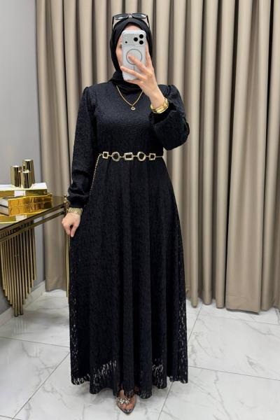 Dantel Elbise Siyah Siyah