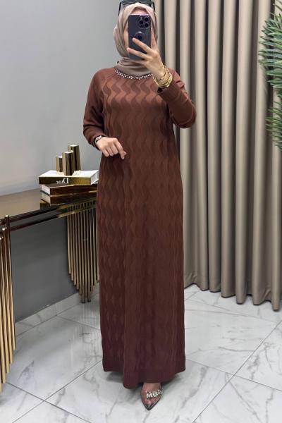 Deniz Soğuk Merserize Elbise Kahve Kahverengi