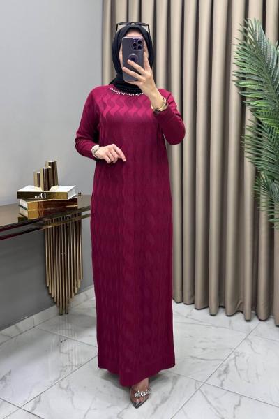 Deniz Soğuk Merserize Elbise Bordo Bordo