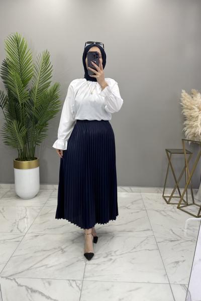 Deri Görünümlü Tek Etek Lacivert Lacivert