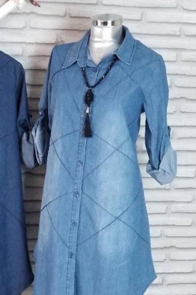 dikişli kot tunik açık mavi Açık Mavi