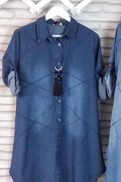 dikişli kot tunik koyu mavi kot mavi