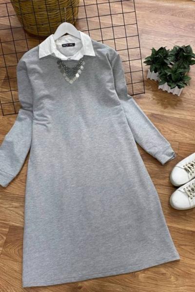 Dolgu Kumaş Tunik Gri Gri