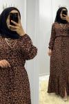 Düğmeli Leopar Elbise