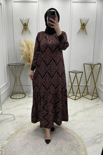 Eboş Elbise-Kahve rengi Siyah Kahverengi