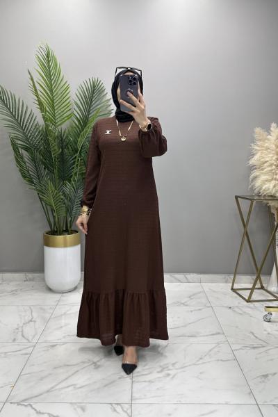 Ebrar Broşlu Elbise Kahve Kahverengi