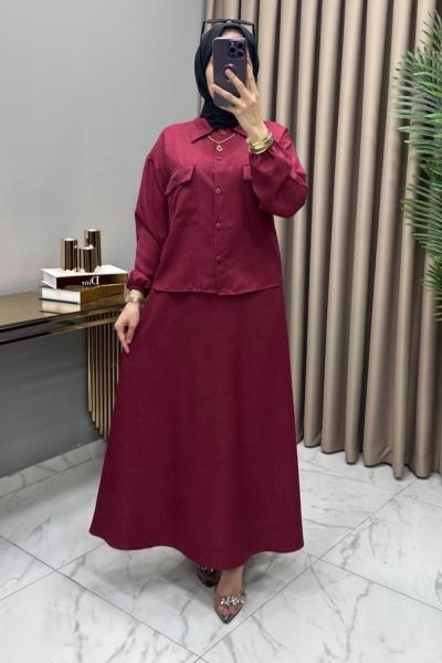 Ekin Ceket Etek Takım Bordo Bordo