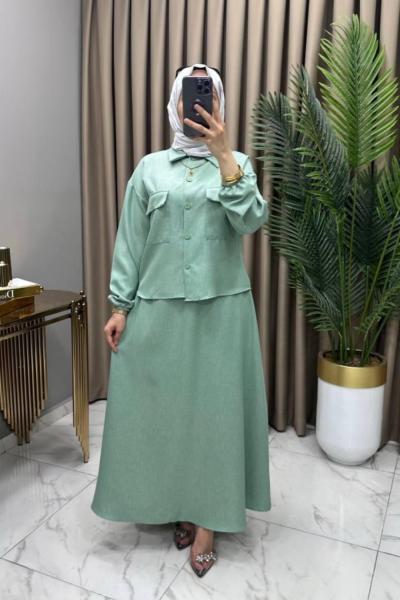 Ekin Ceket Etek Takım Mint Mint Yeşili