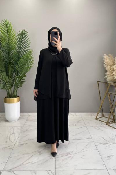 Esra Şifon Elbise Siyah Siyah