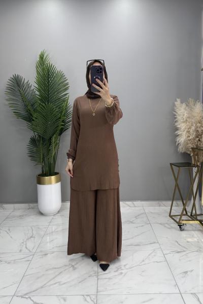 Etekli Pantolon Takım Taba Taba