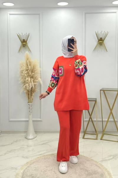 Etnik Triko Takım Kiremit Kiremit