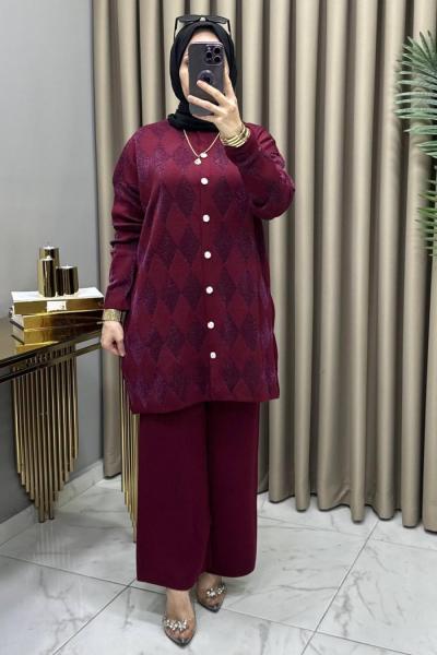 Evin Hırkalı Takım Bordo Bordo