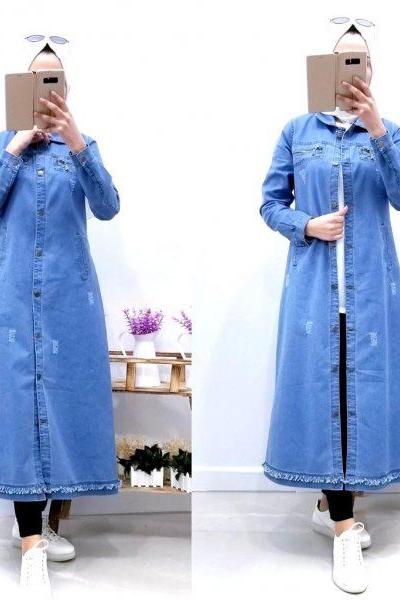 fermuarlı kalın kot kap açık renk kot mavi