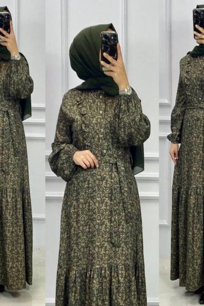 Fırfır Detaylı Zara Elbise Haki