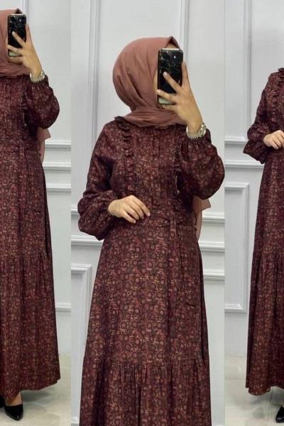 Fırfır Detaylı Zara Elbise Kiremit