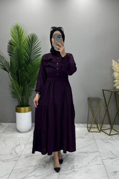 Fırfırlı Elbise Mürdüm Mürdüm