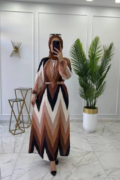 Gökkuşağı Elbise Kahve Kahverengi
