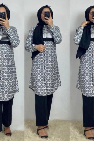 Gömlek Pantolon Takım Beyaz Beyaz Siyah