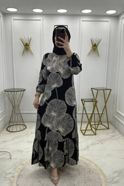 Gözde Elbise-Siyah Krem Siyah Ekru