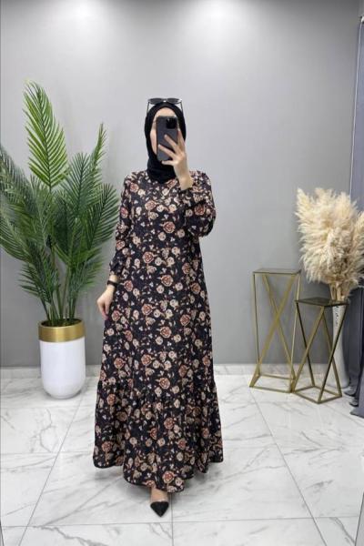 Güllü Elbise Siyah Siyah