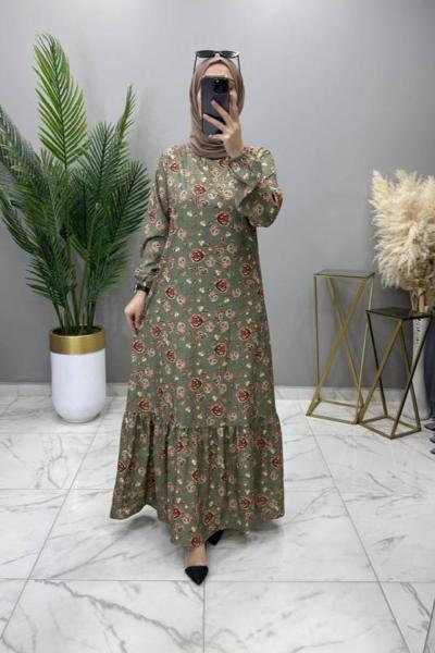 Güllü Elbise Haki Haki