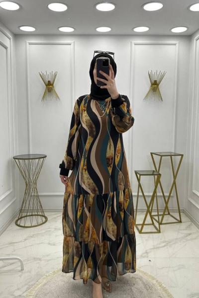 Hafsa Şifon Elbise Petrol Yeşili Petrol Yeşili