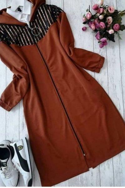 Halka fermuarlı kapşonlu kap kiremit  Kiremit