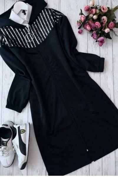 Halka fermuarlı kapşonlu kap siyah Siyah