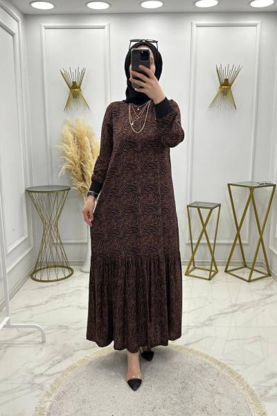 Hare Elbise Kahve Kahverengi