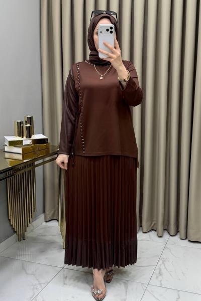 Helen Etekli Takım Kahve  Kahverengi