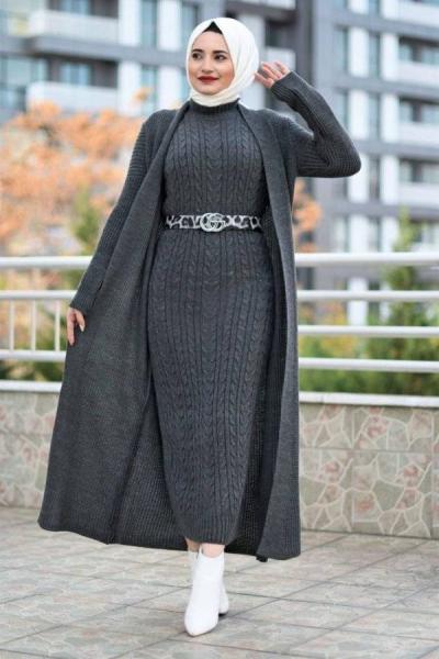 Hırkalı takım gri Gri