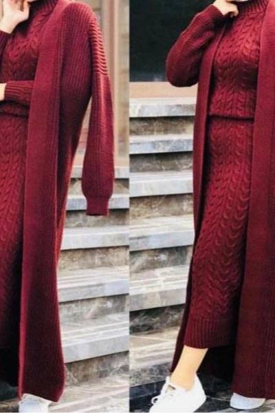 Hırkalı Takım Bordo Bordo