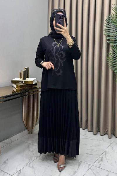 İkra Nakışlı Takım Siyah Siyah