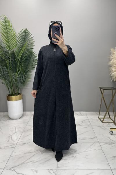 İnce Kaşe Ferace Siyah Siyah