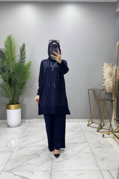 İnci Taşlı Takım Lacivert  Lacivert